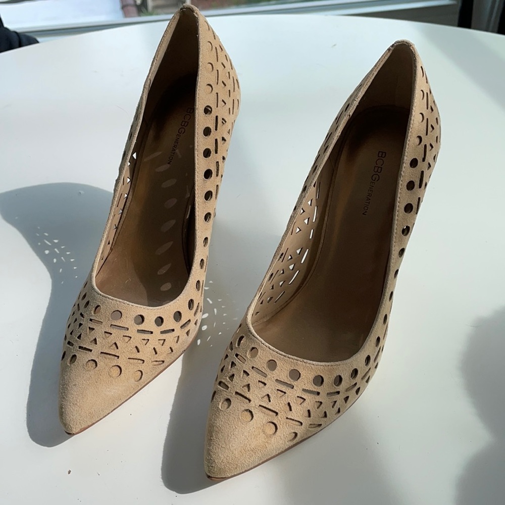 BCBG tan high heels